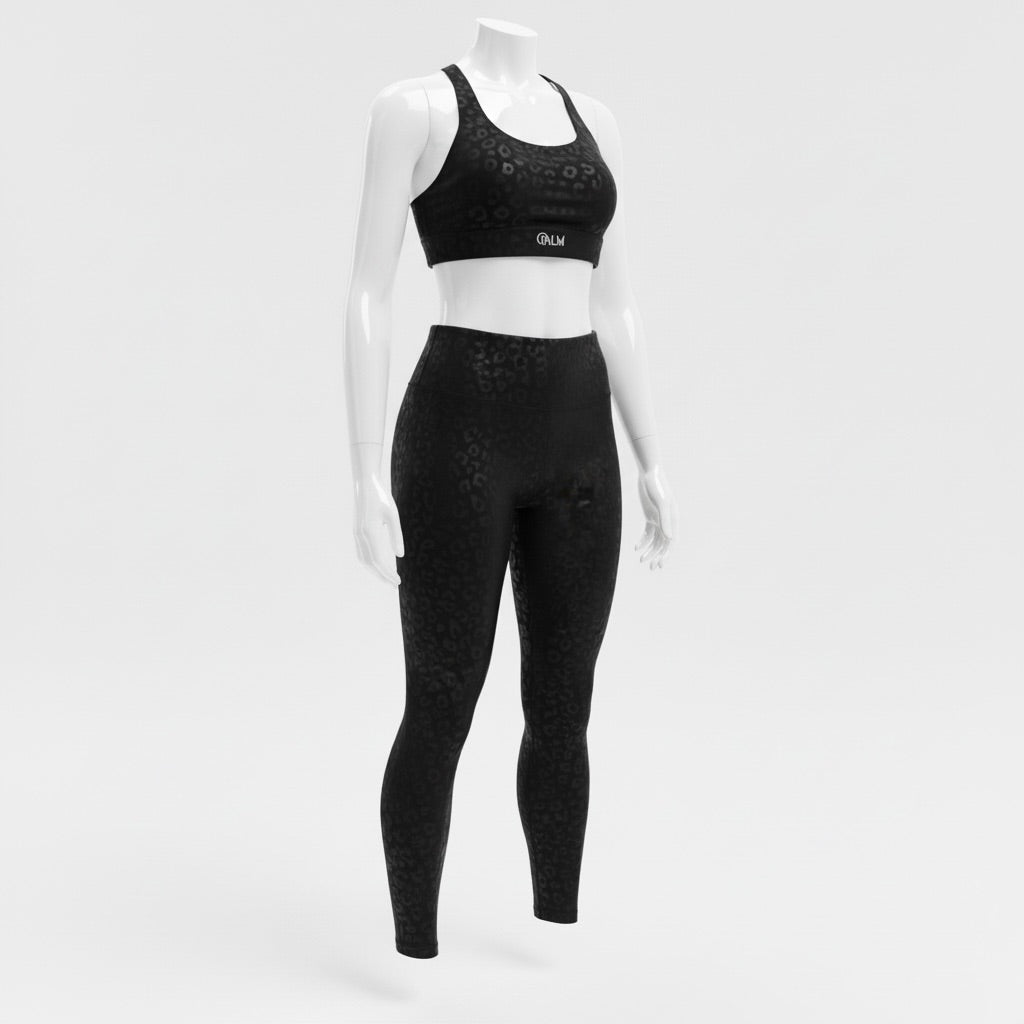 Palm Dark Blue Animal Print Sports Top & Leggings Set