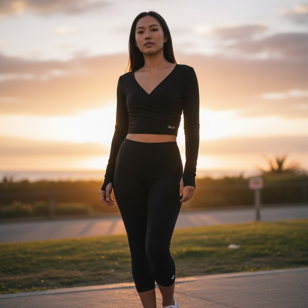Palm Black Cropped Leggings Gym Set