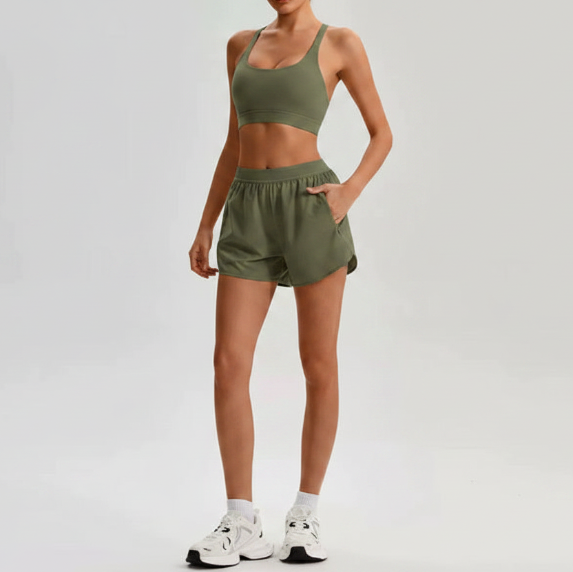 Palm Olive Green Running Shorts Set
