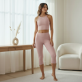 Palm Pink Cropped Leggings Gym Set