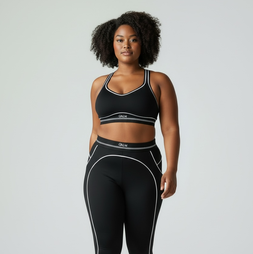 Palm Black Piping Top & Leggings Set