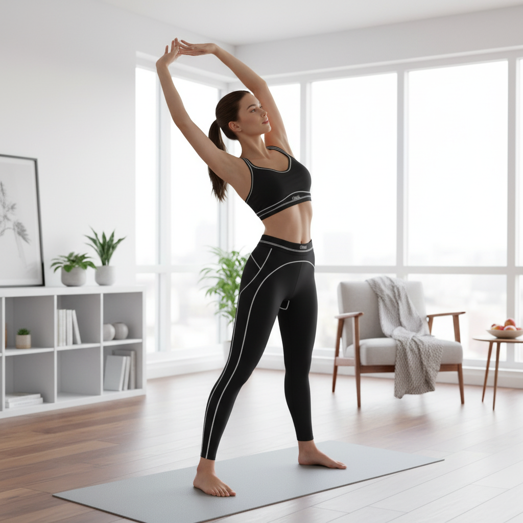 Palm Black Piping Top & Leggings Set