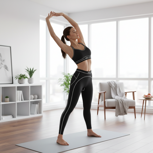 Palm Black Piping Top & Leggings Set