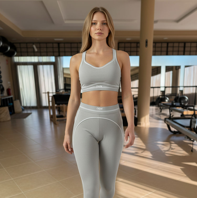 Palm Grey Piping Top & Leggings Set